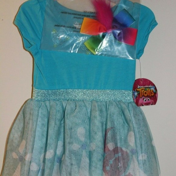 Dreamworks Other - Trolls Poppy Toddler Tutu Dress in Blue + Hair Bow